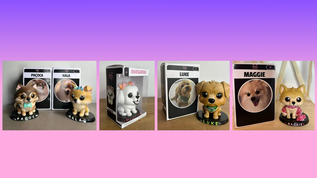 Funkos PET com caixas - Paçoca, Nala, Margarida, Luke e Maggie